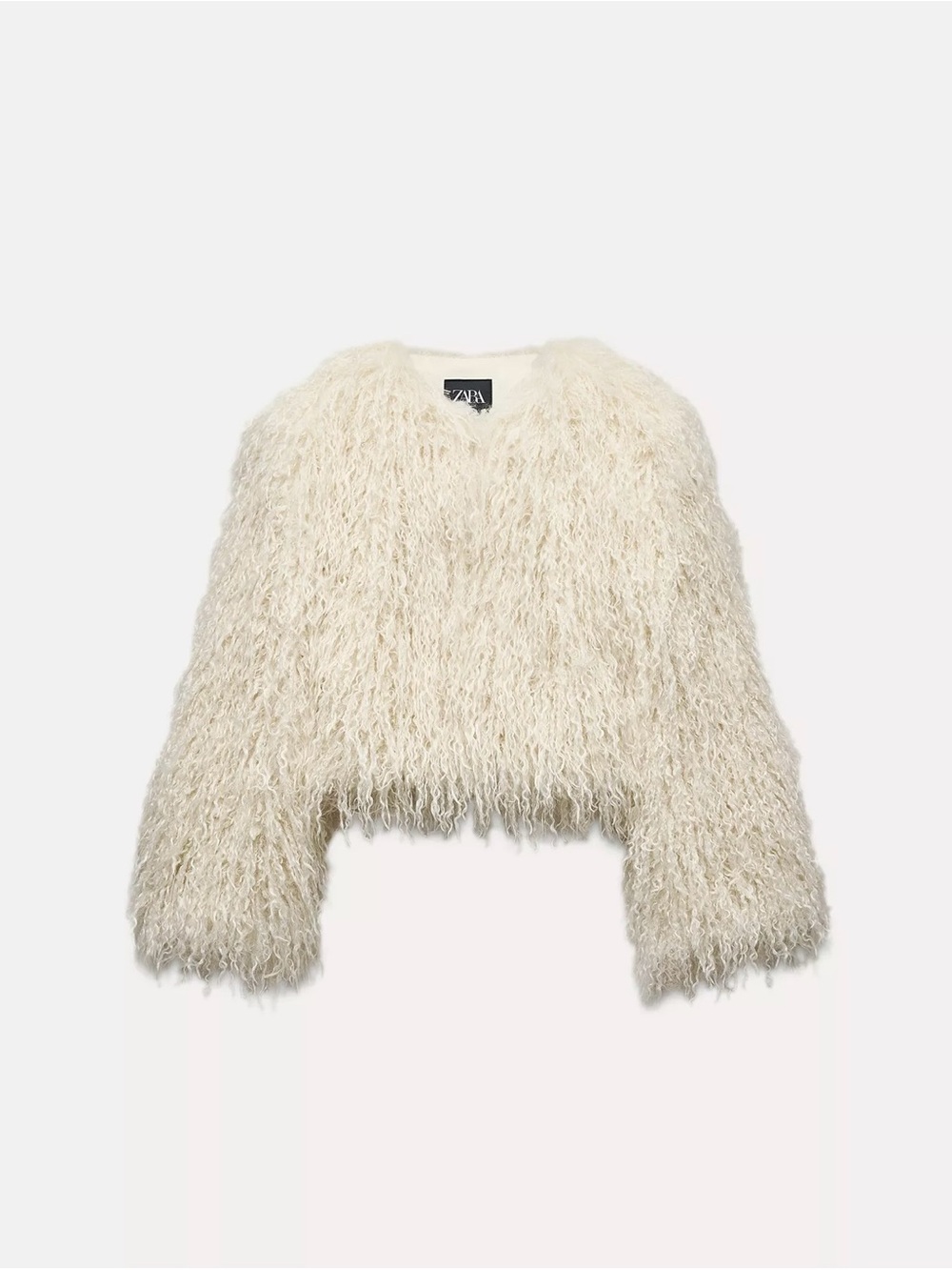 Zara Cream Shaggy Faux Fur Cropped Jacket